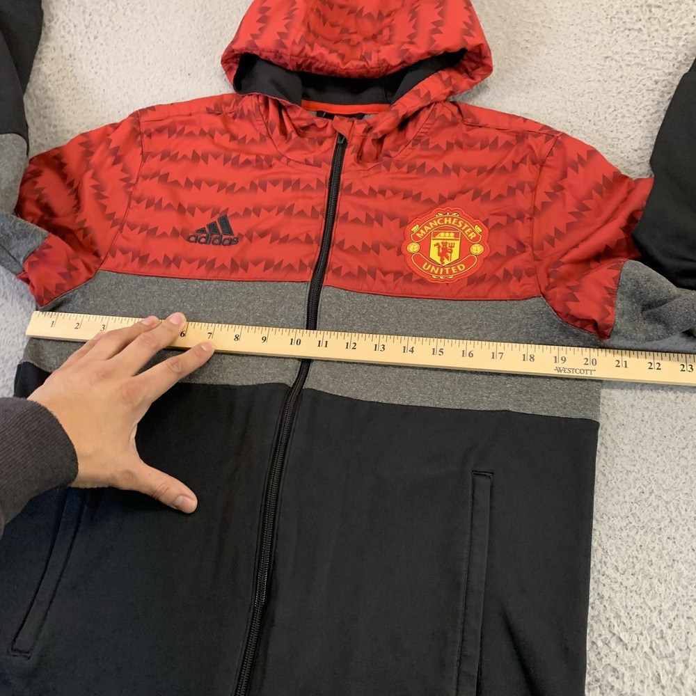 Adidas Manchester United Jacket Mens Medium Full Zip Hooded Pocket Soccer Futbol - Picture 4 of 12